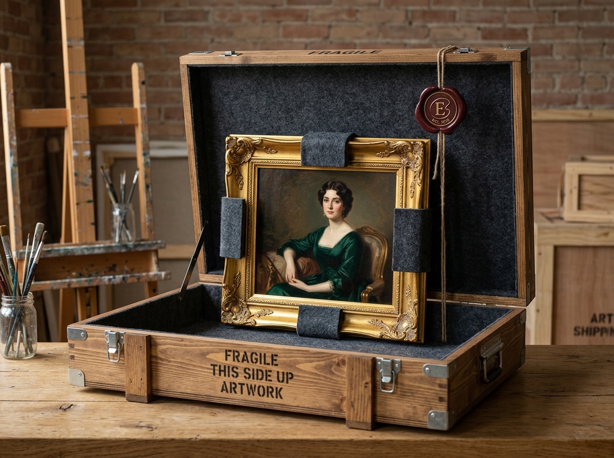 Step 04: Framed fine art delivered securely in custom wooden crate